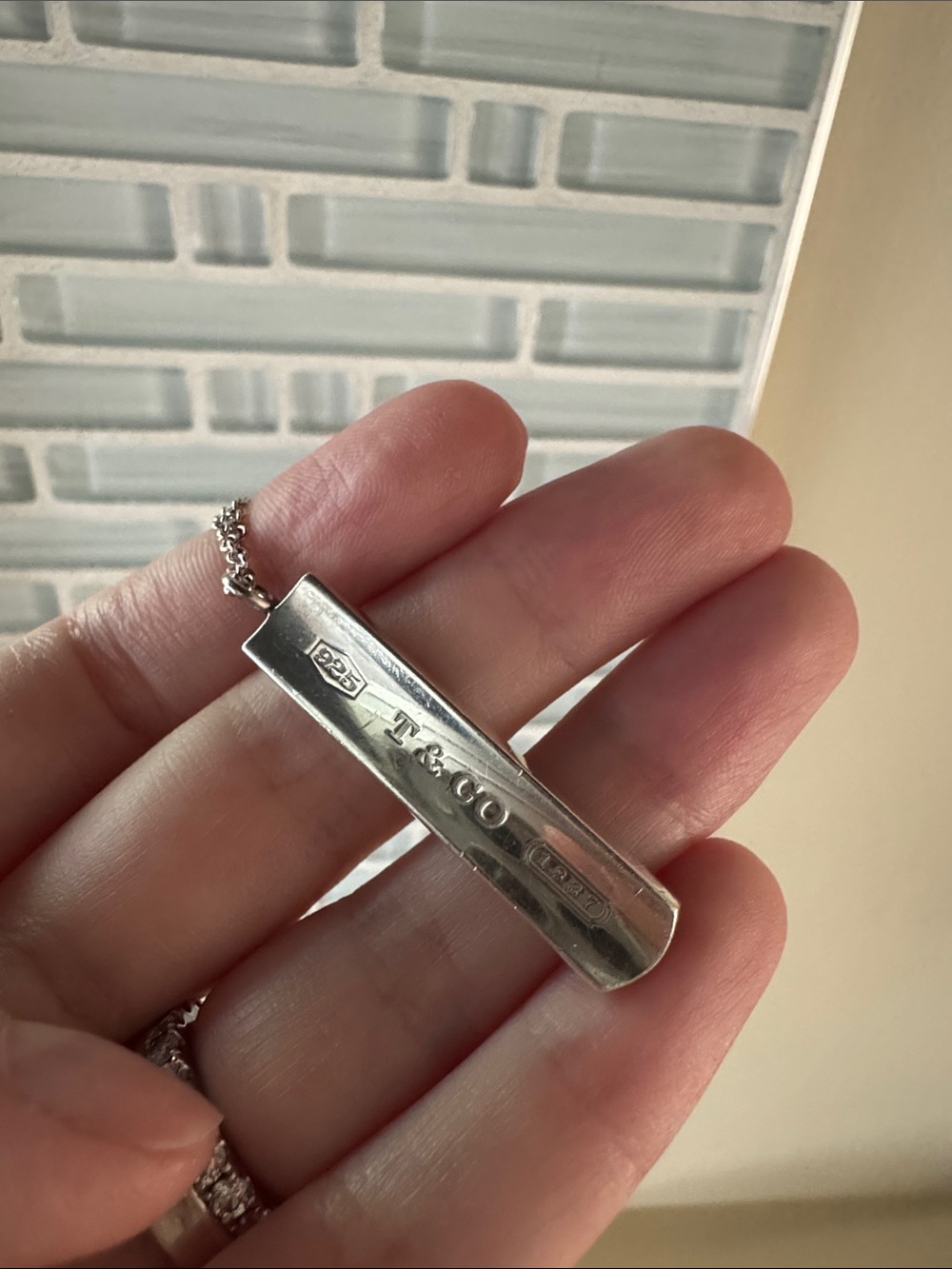 Tiffany & Co 1837 Sterling Silver Bar Pendant Necklace - Picture 6 of 6